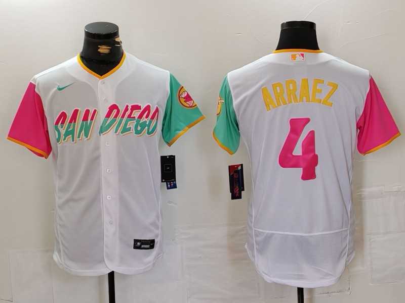 Men%27s San Diego Padres #4 Luis Arraez White 2023 City Connect Flex Base Stitched Jersey